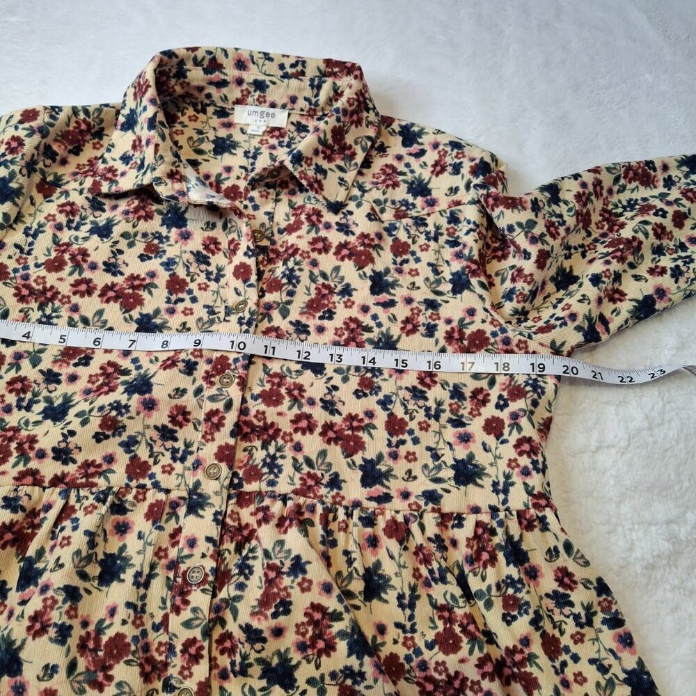 Umgee Floral Corduroy Dress Sz S Button Front Babydoll Western Boho Cowgirl - Picture 12 of 16